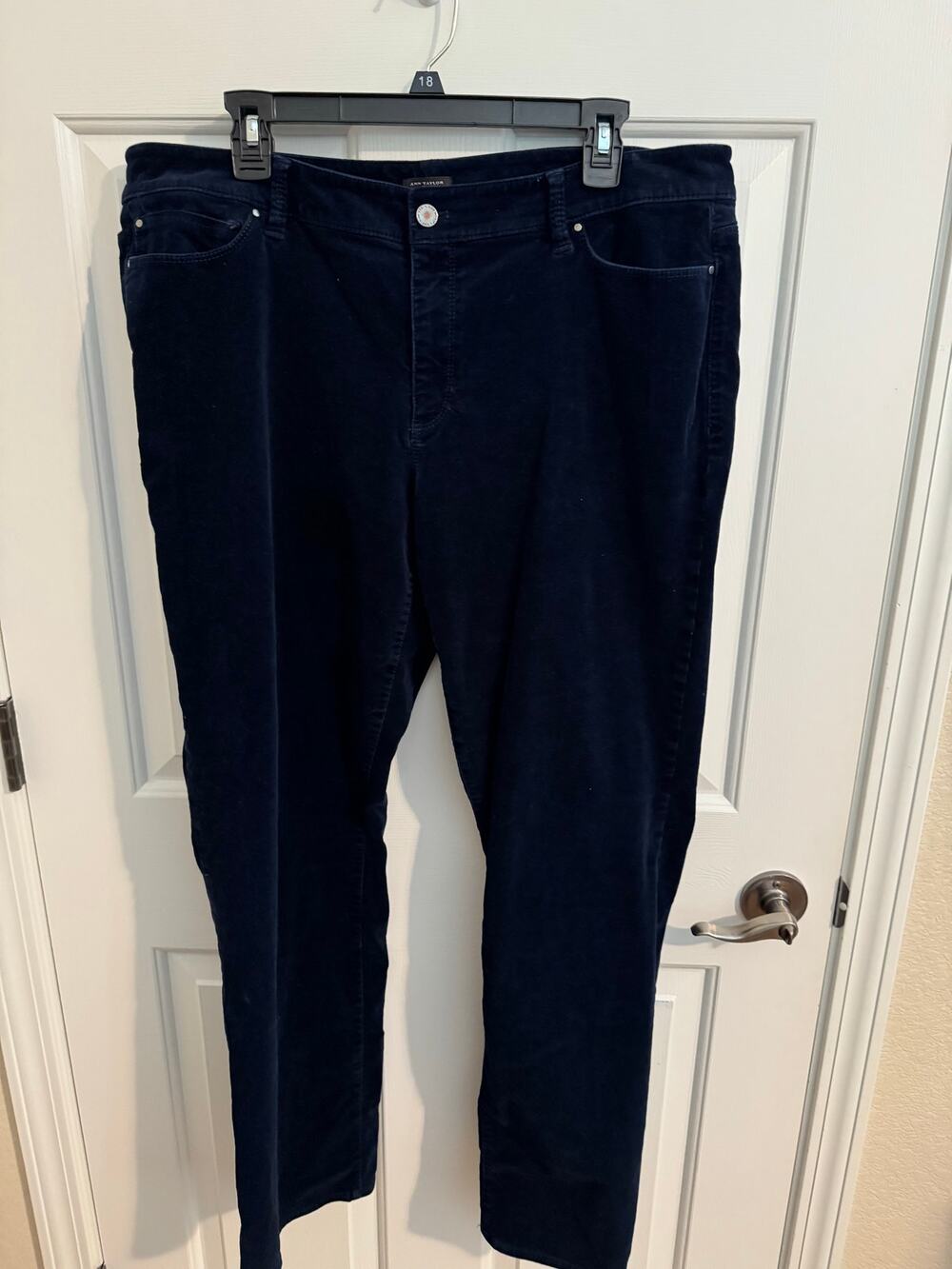 Ann Taylor High Waisted Signature Fit Velvet Pants Navy Blue Plus Size 18
